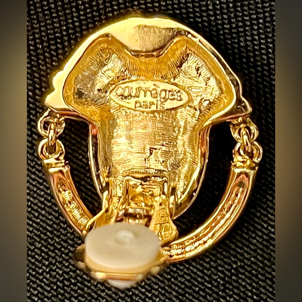 VTG André Courrèges Paris 80s Gold Black Pearl Door Knocker Clip On Earrings - Picture 11 of 17
